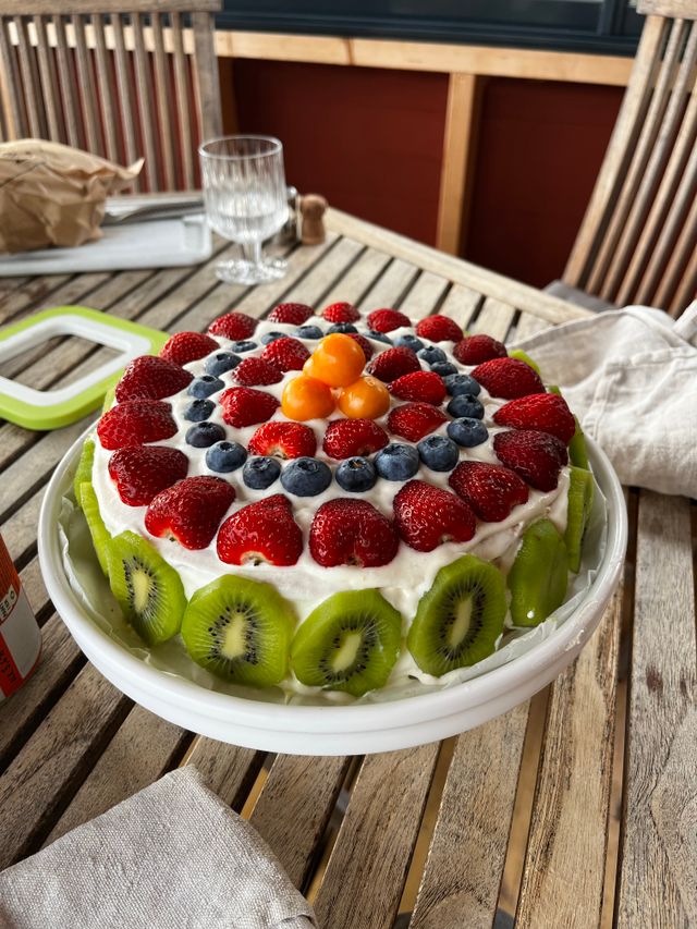 Mixed berry and fruit topped cake, a crowd pleasing easy no bake Eid dessert