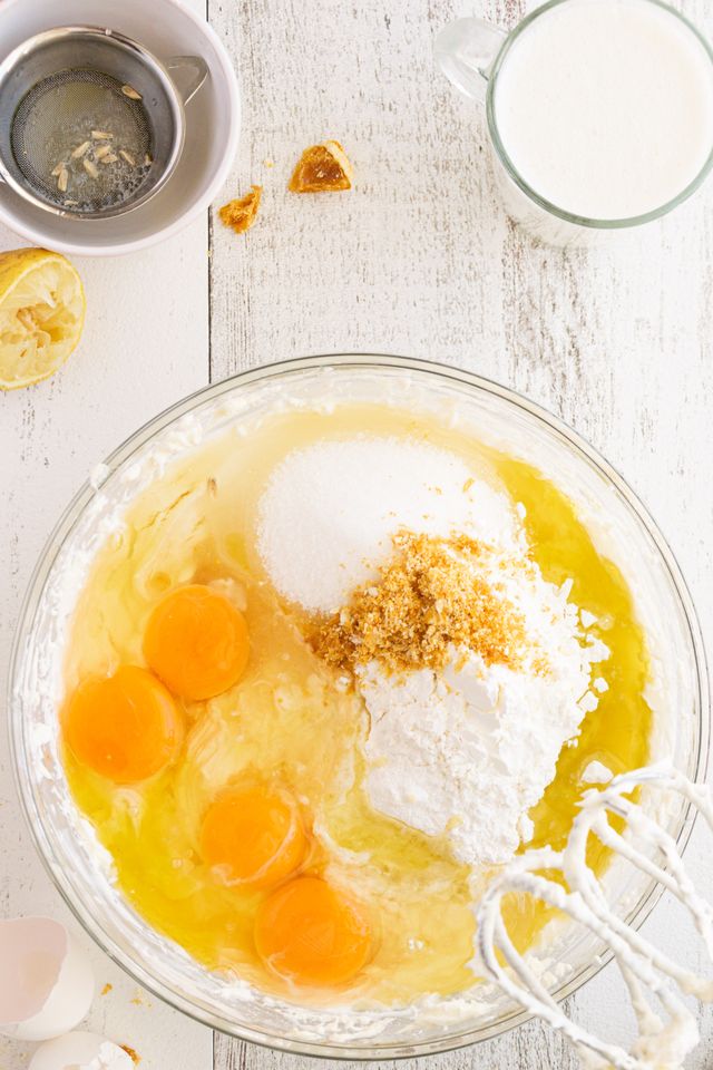 Pumpkin bread batter being mixed in a bowl