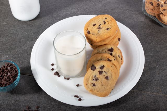 Chocolate Chip Cookie Bars served with milk