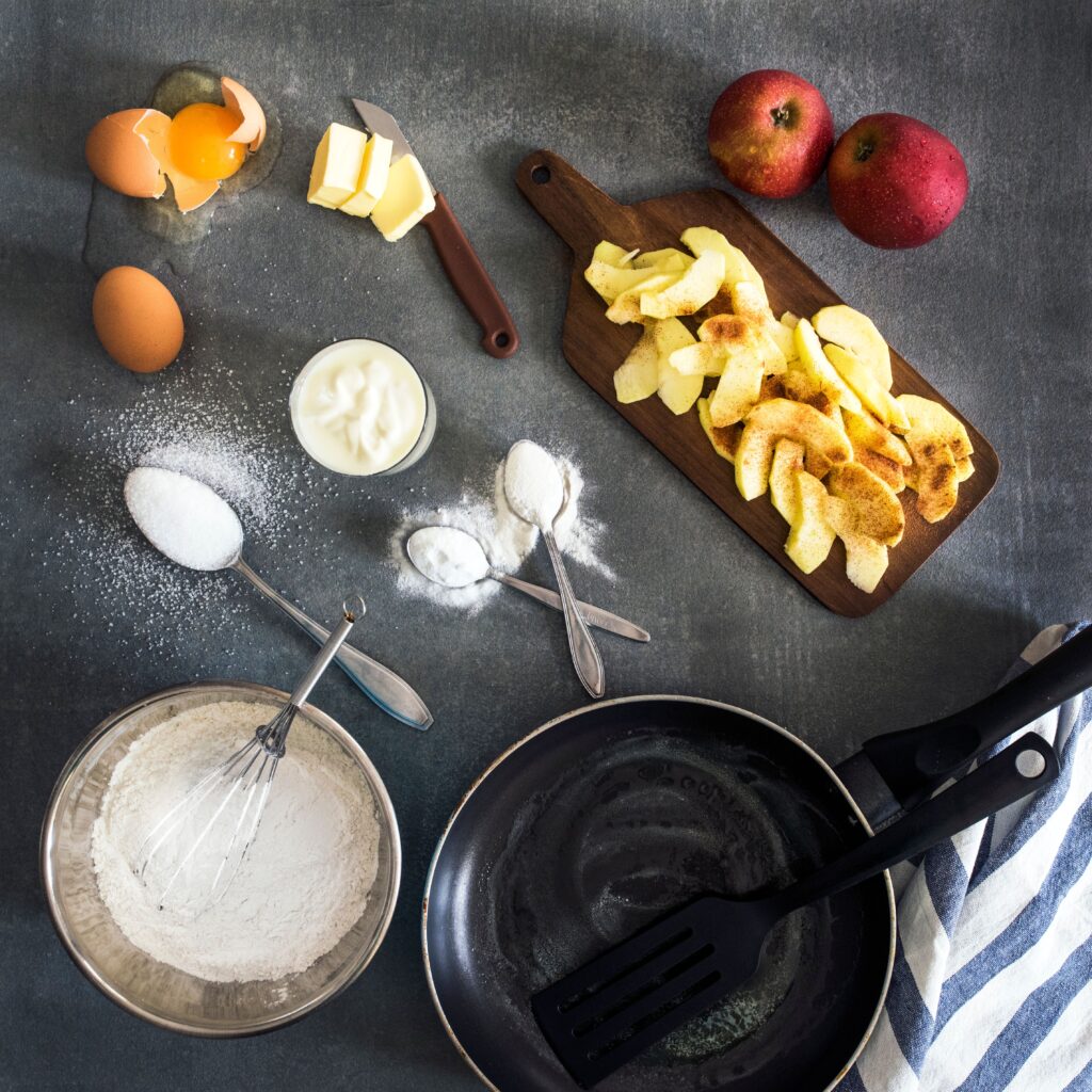 Ingredients for No Oven Apple Crisp including apples, oats, and cinnamon