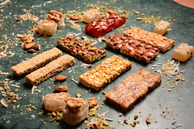 Homemade granola bars for lunchbox with oats and dried fruit